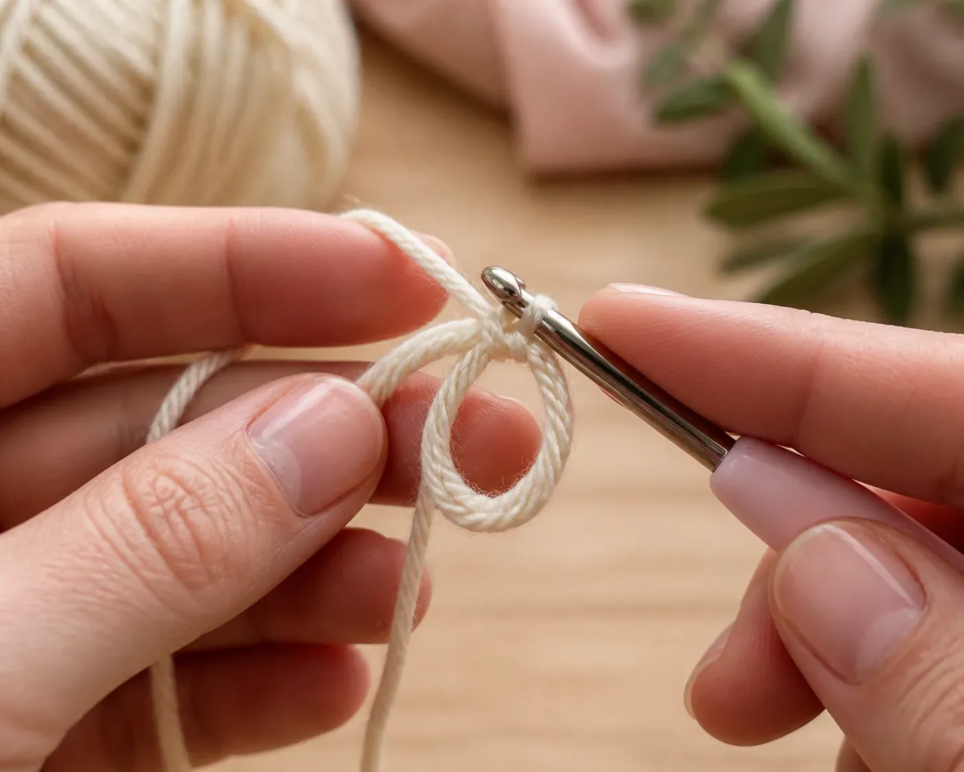 Une boucle de coton tenue entre les doigts, les deux brins de fil bien distincts
