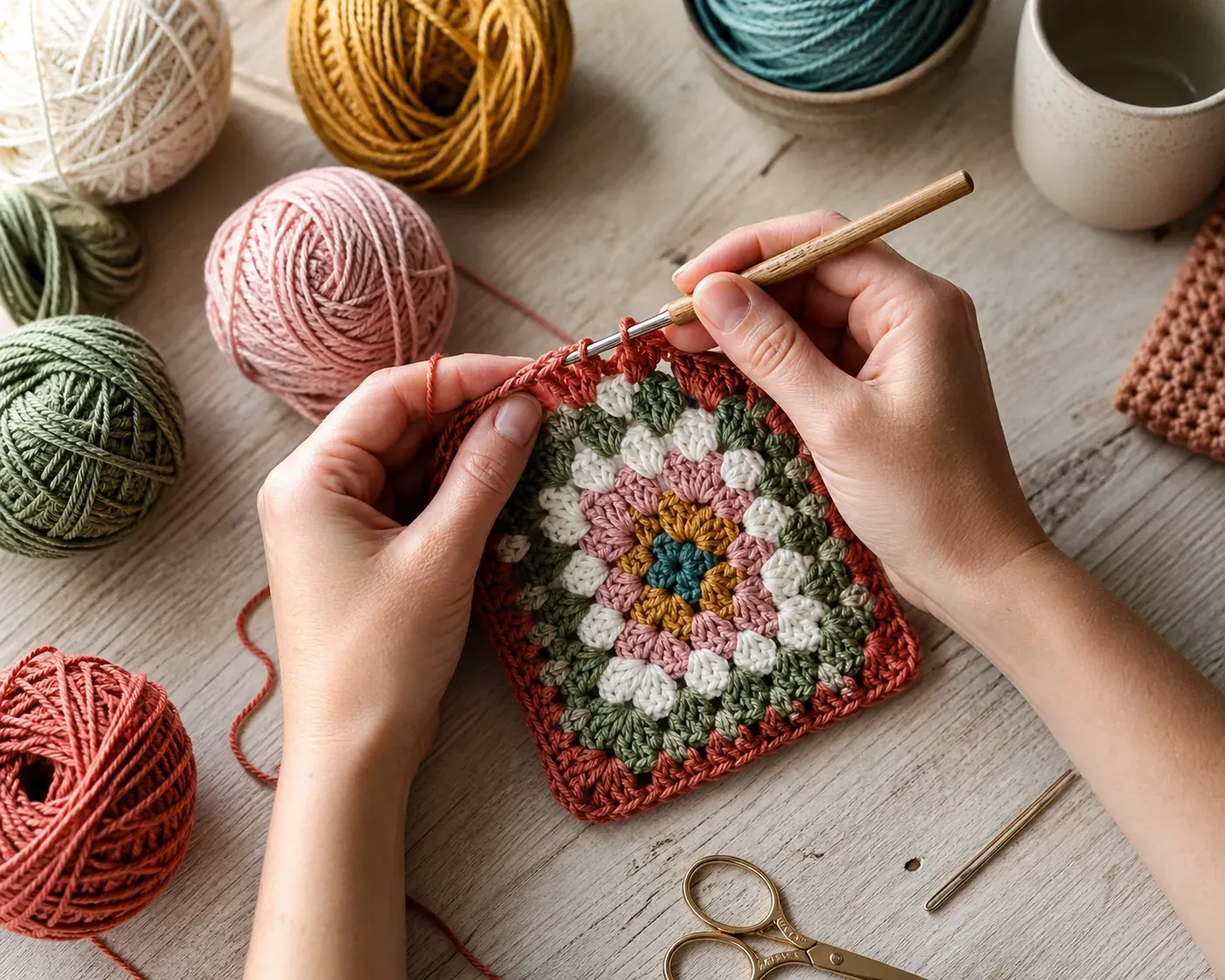 Le granny square se crochète facilement, maille après maille