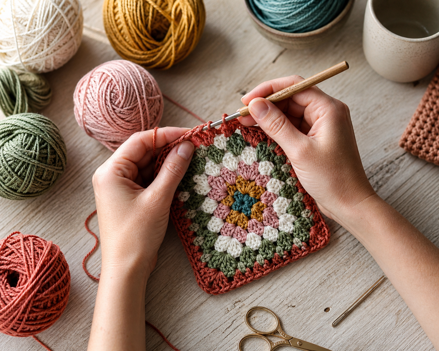 Le granny square se crochète facilement, maille après maille