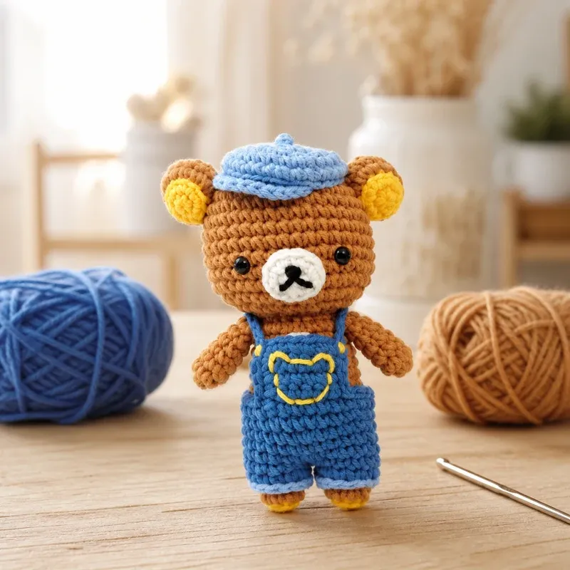 Kit amigurumi ourson en salopette à crocheter : vue 1