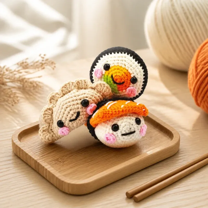 Kit crochet amigurumi trois sushis kawaii : vue 1