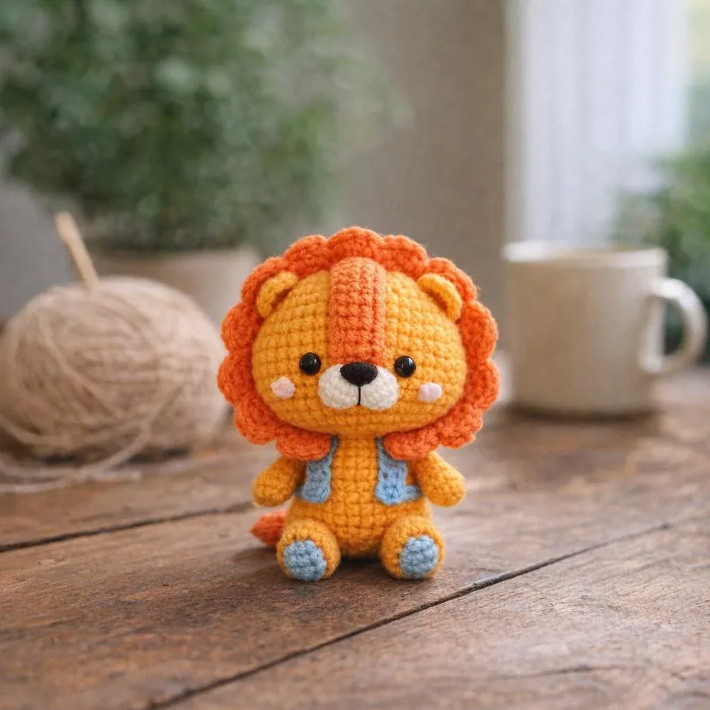 Kit crochet amigurumi Kazuo le lion en coton : vue 1