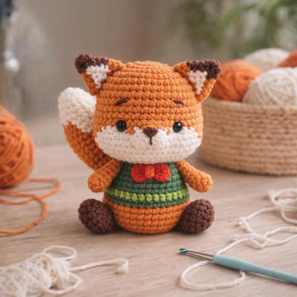 Kit crochet amigurumi Taku le renard kawaii : vue 1