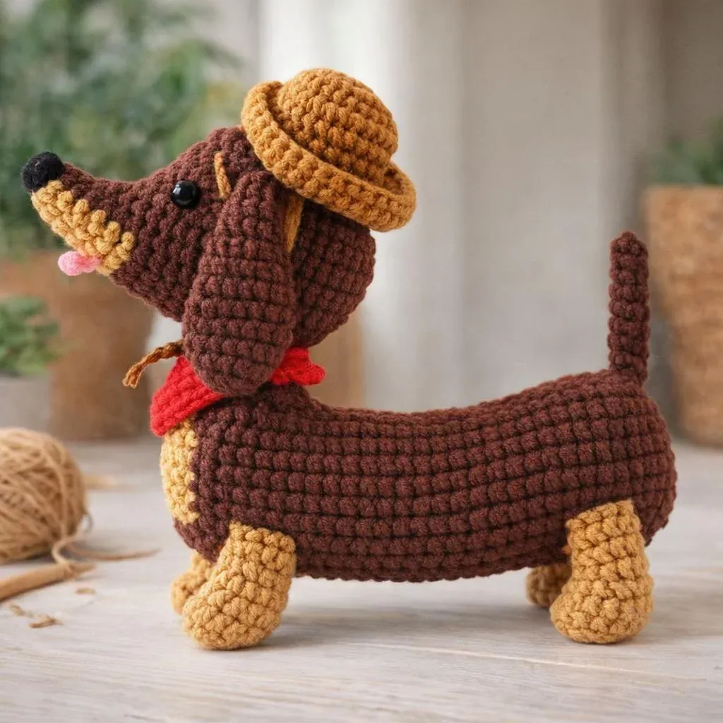 Kit crochet amigurumi teckel facile 18 cm : vue 1