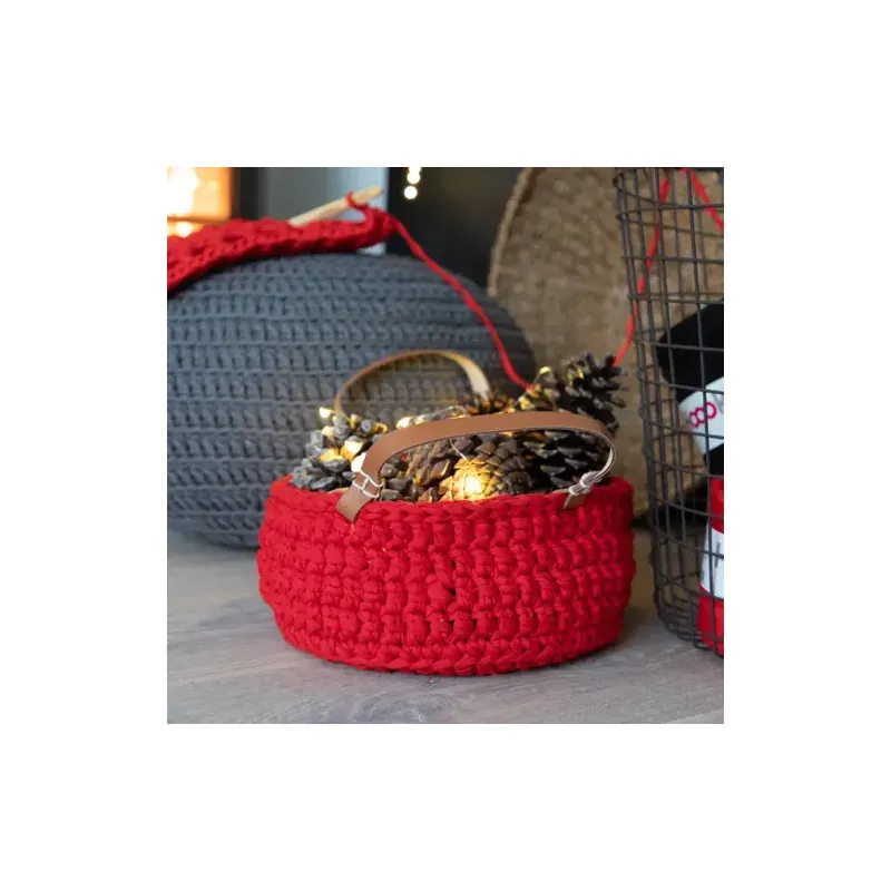 Kit crochet panier Panama rouge en fil Zpagetti : vue 1
